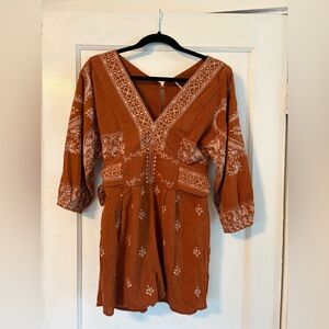 Free People Azalia Romper Caramel Brown / Terracotta